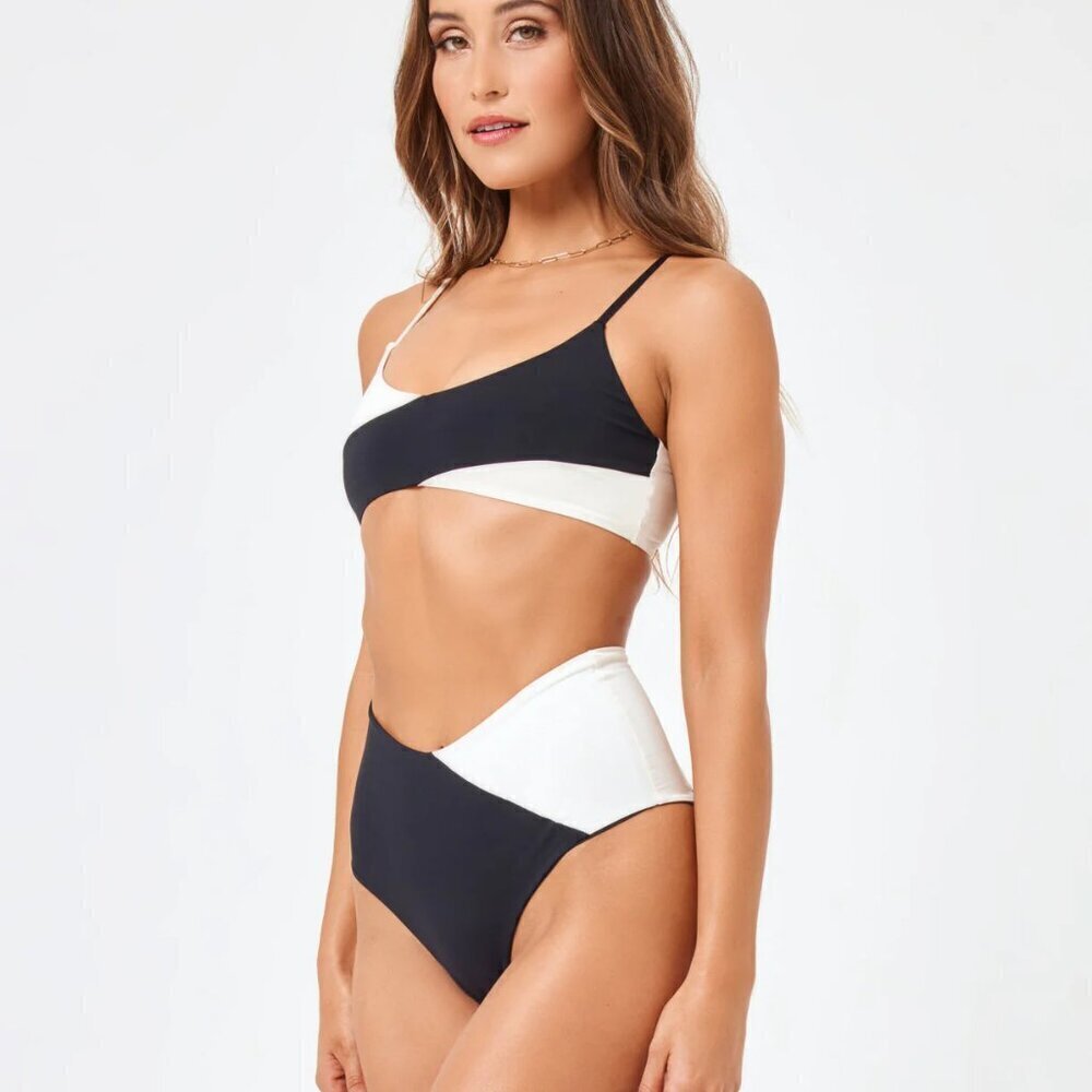 New L*Space Color Block High Tide Clasic Black/Cream Bikini Bottom Medium NWT - Picture 3 of 8